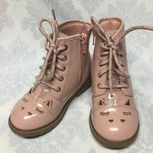 Wonder Nation Girl's Pink Patent Leather Unicorn Face Boots Size 8